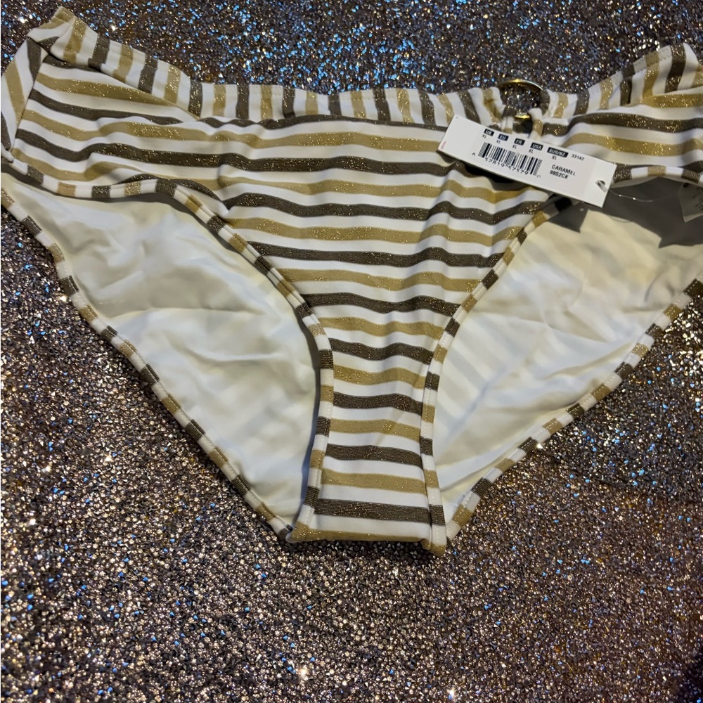 Fantasie Gold and White Striped Bikini Bottoms